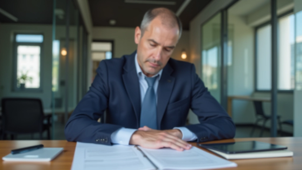 Director reviewing compliance documents at desk with checklist and regulatory guidelines