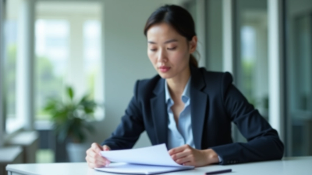 Professional woman reviewing internal control checklist at her desk with documents